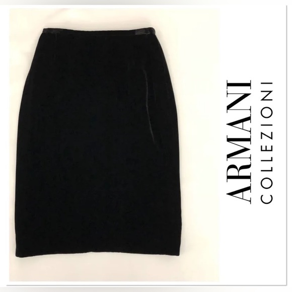 GIORGIO ARMANI Black Velvet Skirt, Size EUR 44 US 8 RETAIL $698 Waist 14” - Picture 3 of 8